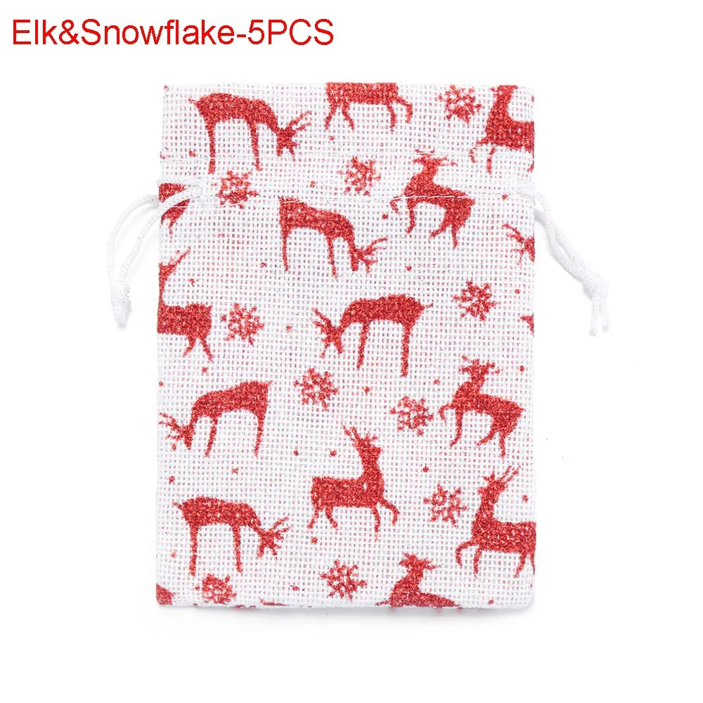 Elk-5PCS 1/5 шт, рождественские Винтаж натуральная Мешковина Подарочные мешки для конфет, Свадебный вечерние пользу мешок», «Лось», «Снежинка из натурального джута подарочная упаковка - Цвет: Elk-5PCS