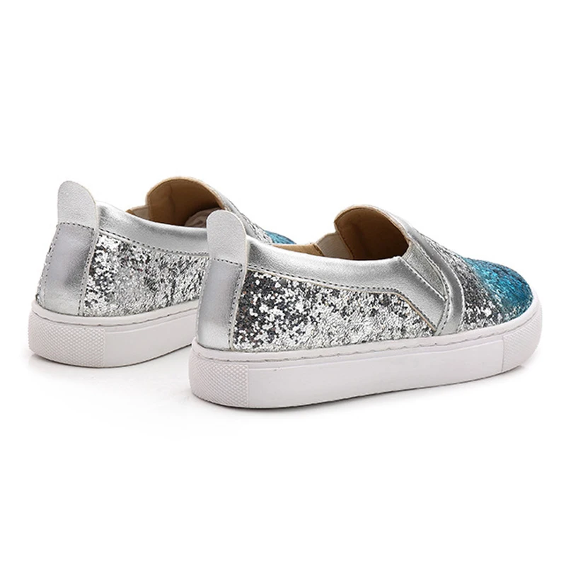 Лоферы без шнуровки с блестками Детские повседневные кроссовки из искусственной