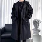 Ветровка мужская длинная в стиле ретро, Тренч с капюшоном, свободная уличная одежда в стиле оверсайз, модная повседневная верхняя одежда, 2021