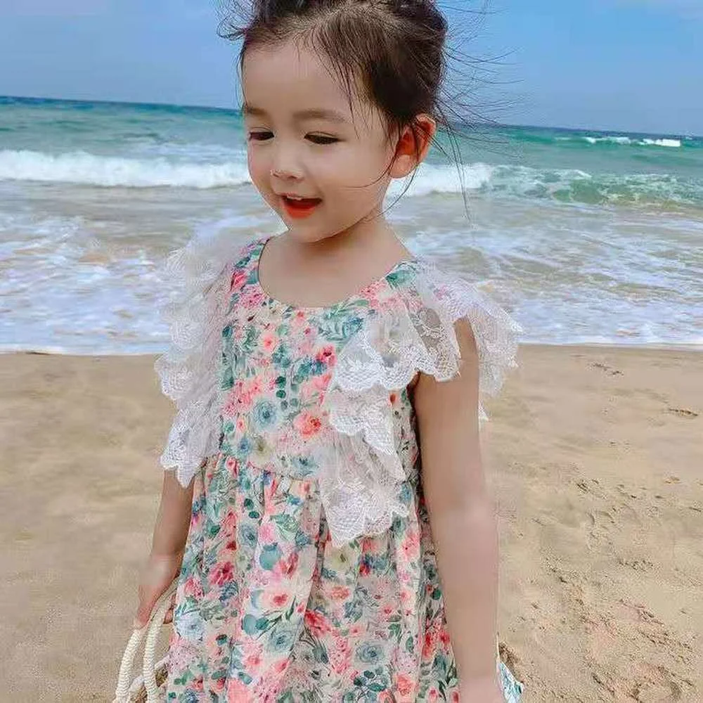 

1-12Y Toddler Girl Summer Clothes Butterfly Sleeve Children Floral Summer Beach Dresses Girls From 2 To 7 Years