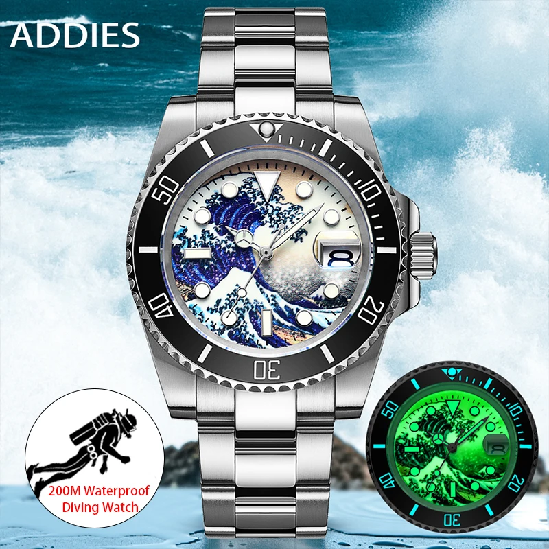 

Addies Dive Pilot Watch Automatic Mechanical Diver Watch Luminous men's watches divers Sapphire Crystal 200m dive watch NH35