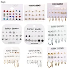 Комплект из серег-гвоздиков с кристаллами и циркониевые шары для карт, серьги с цветами любви, женские серьги с имитацией жемчуга, свадебные ювелирные изделия для невесты