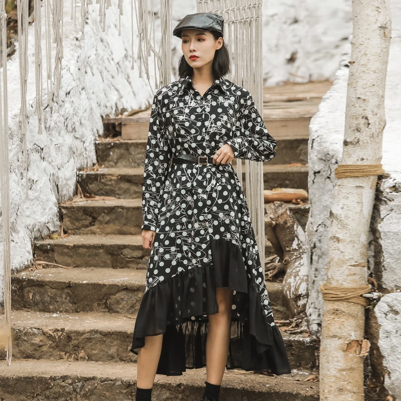 LANMREM можно отправить 2020 Весенняя мода новинка в горошек с принтом рубашка платья