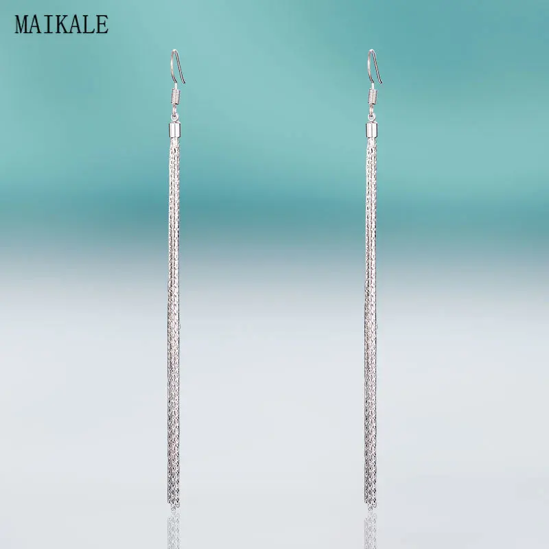 MAIKALE, простая металлическая цепь, длинные серьги с кисточками для женщин, серебряный цвет, Висячие висячие серьги, вечерние ювелирные изделия, женские подарки