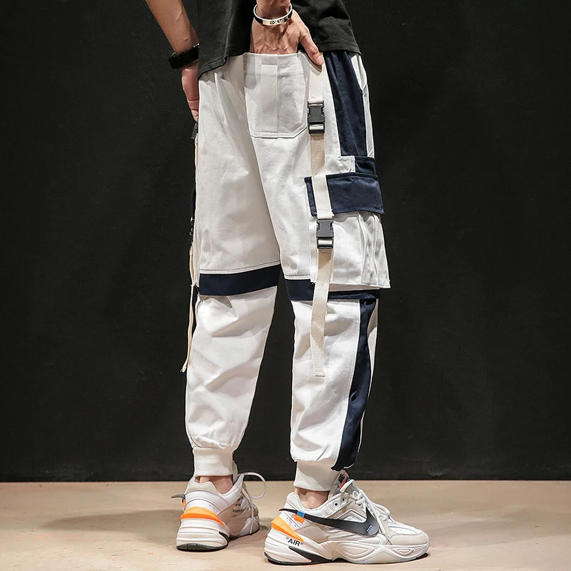FUGOISM 2019 Autumn Joggers Men Sweatpants Cargo Pants Patchwork Striped Pure Cotton Men's Trousers Side Pockets |