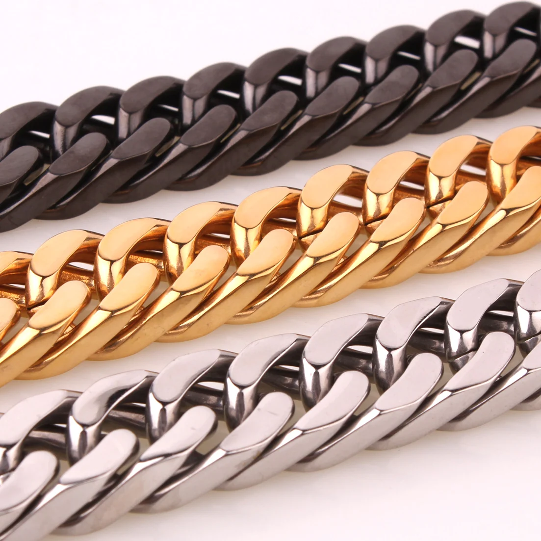 

Heavy Cool Stainless Steel Gold/Black/Silver Color Curb Cuban Chain Men Necklace Or Bracelet Bangle 7"-40" New Buckle Gift 15mm