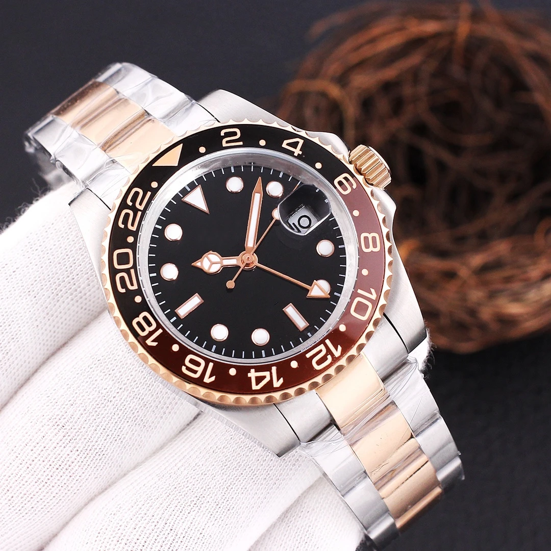 

New Automatic Movement Men's Watch GMT Black Blue Ceramic Bezel Mens Mechanical Stainless Steel Luminous Sapphire Crystal