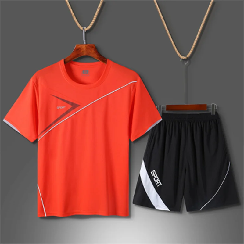 

High-quality couple outdoor training suit suit Short sleeve round neck football suit suit Men and women running suit suit M-4XL