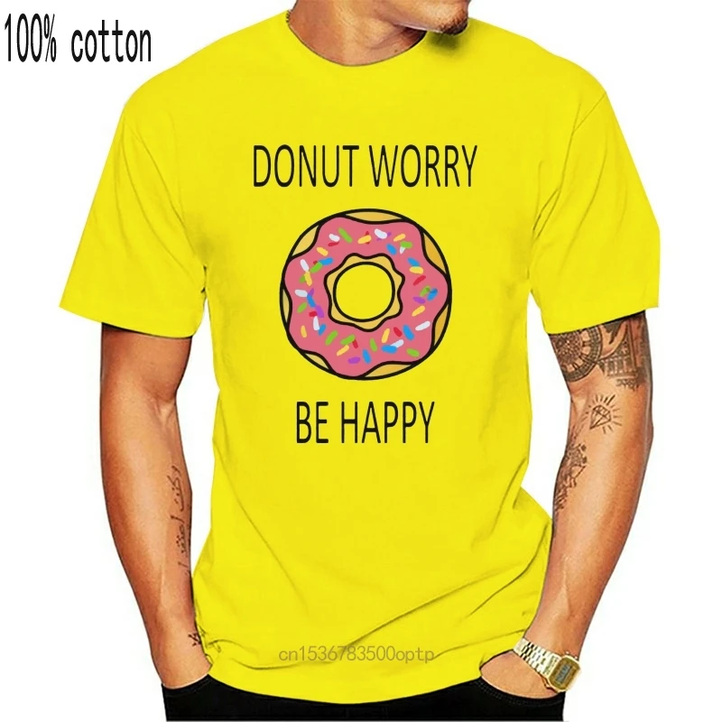 

Мужская серая футболка с пончиком, надписью «BE HAPPY FOOD»