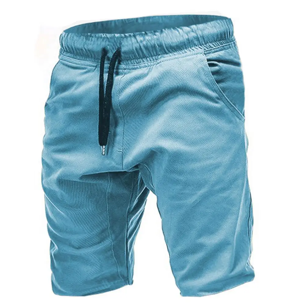 

Men Shorts Elastic Band Casual Solid Color Pocket Drawstring Sport Shorts Slim-Fit Elastic Jogger Pants Summer 2021