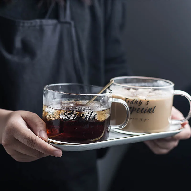

Creative Chic Glass Mug Letter Milk Juice Water Coffee Cup Crystal Transparent Mugs Handle Drinkware Lovers Couple Gifts 500ML