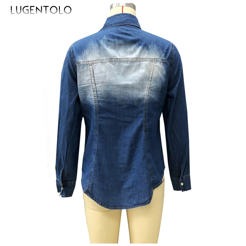 

Women Casual Shirt Long Sleeve Single-breasted Lapel Bleached Do Old Female Slim Fashion Street Spring Thin Shirts