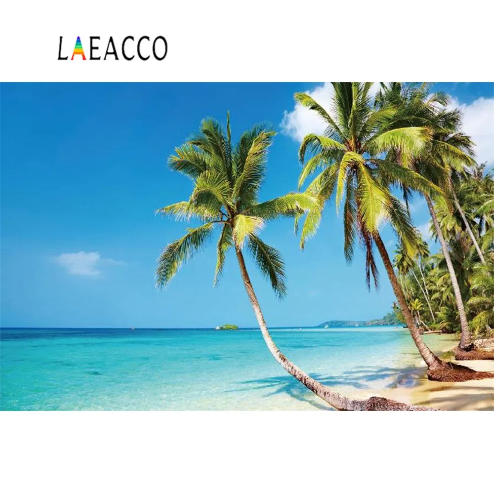 Laeacco тропические фоны море пляж Пальма качели остров облачное небо живописные фотографические фоны фотосессия Фотостудия