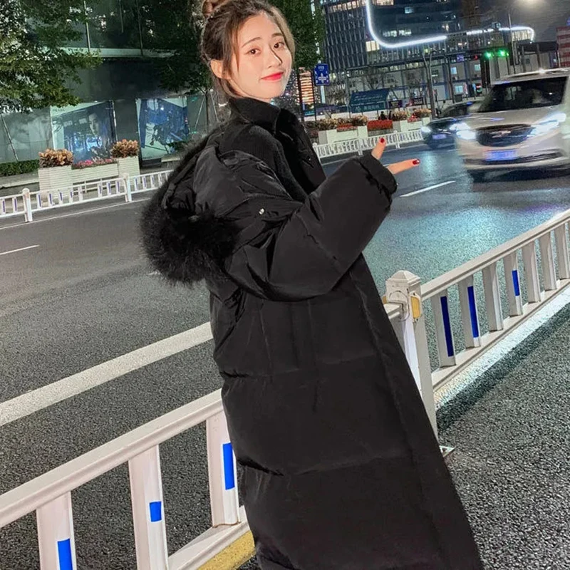 Женское зимнее пальто из хлопка средней длины свободная парка с меховым