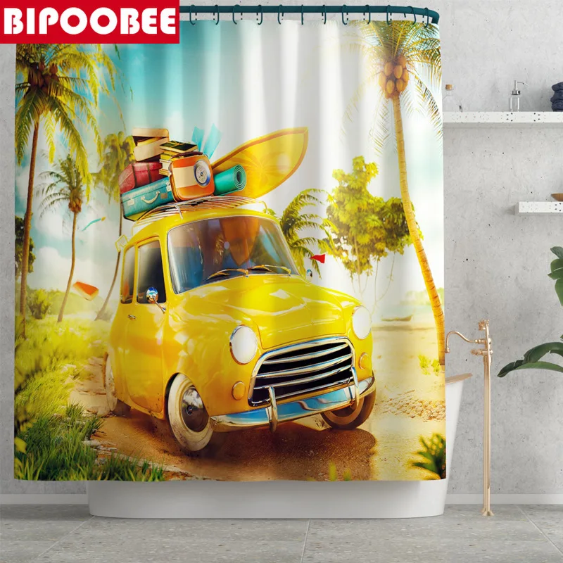 Приморские каникулы для душа искусственное кокосовое дерево занавески ванной