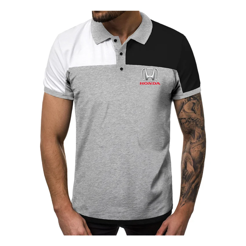 

2021 Summer New Honda Car Print Men V-Neck Punk Comfortable Short-Sleeved Casual Running Personality Color-Blocking Sports Shirt