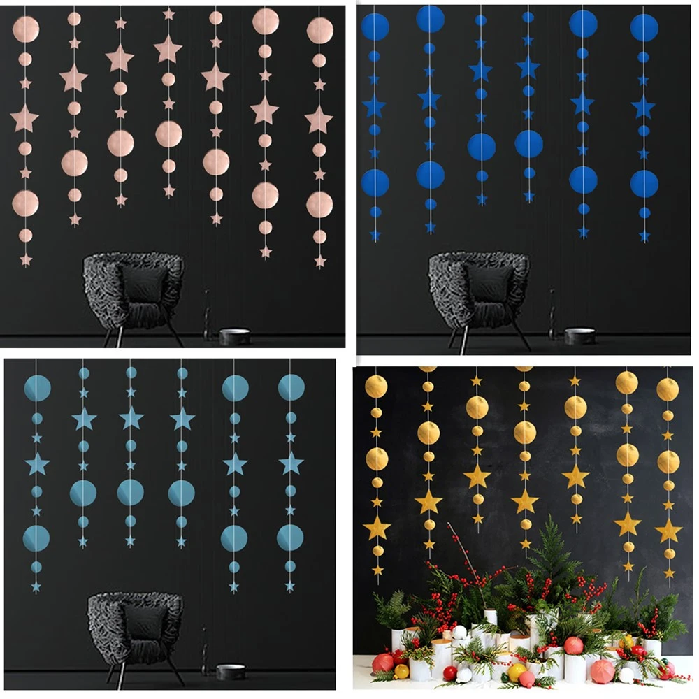 4 м зеркальный эффект бумага Звезда Круглый венок блестящие занавески флэш