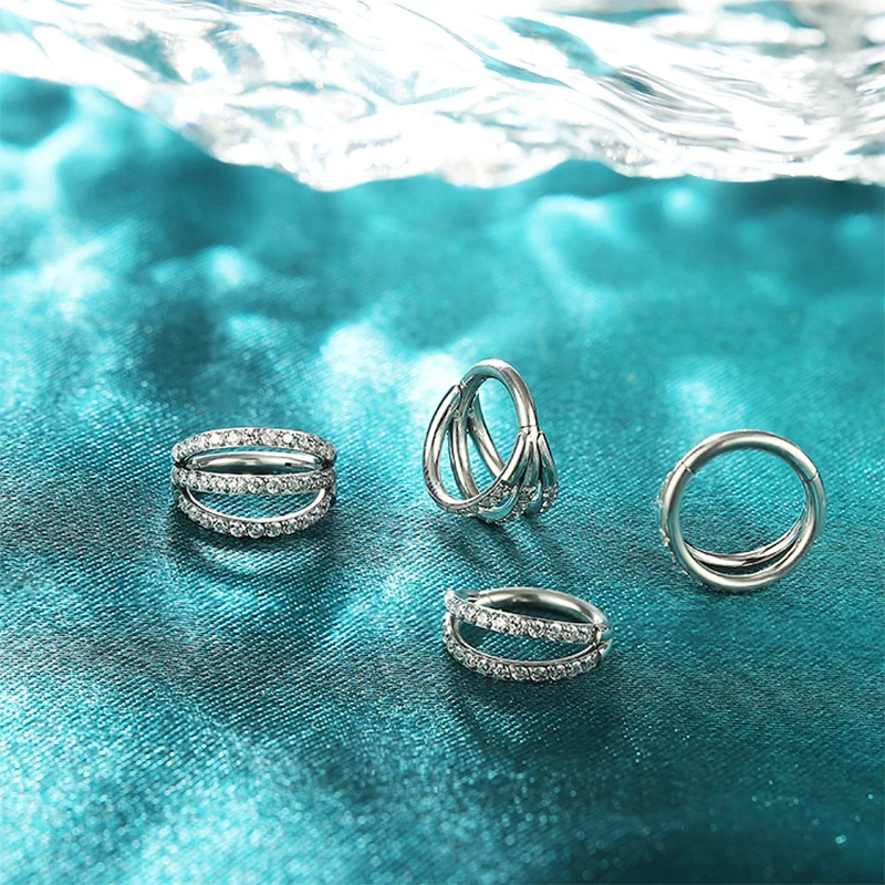 Титановое кольцо для носа G23 многослойная Ушная хрящ Серьга-гвоздик с фианитом