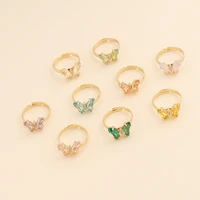 shiny accessories elegant colorful transparent glass butterfly ring for women simple style candy color rings