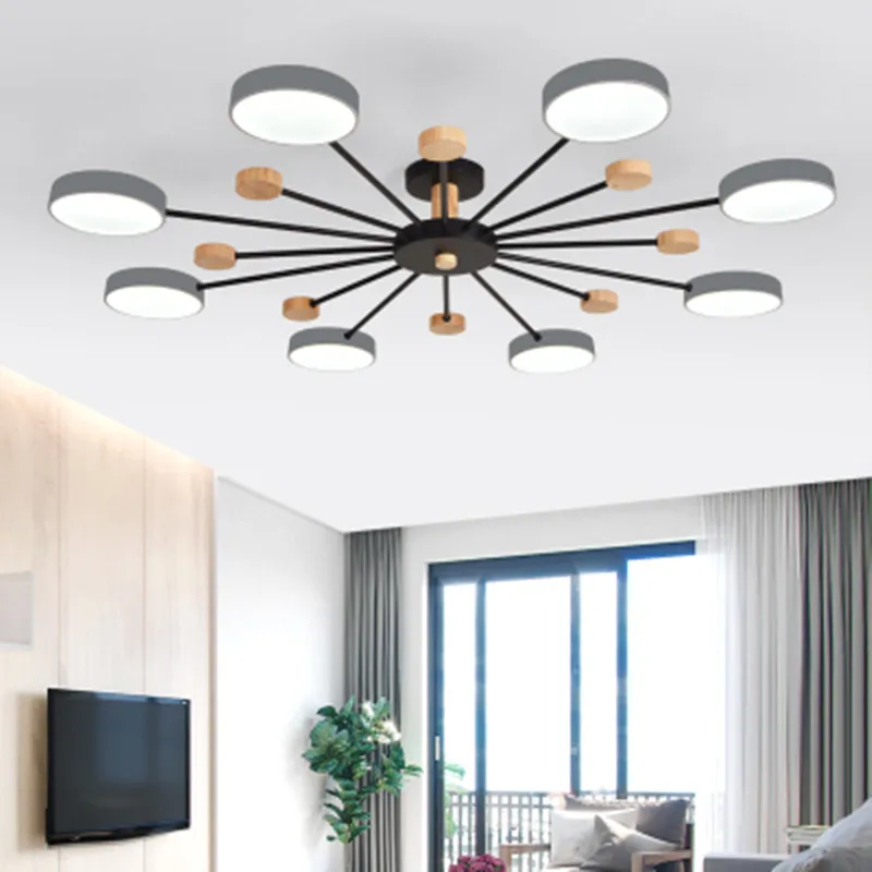 

Modern Round Metal Chandelier For Living Room 3 6 8 Lights Nordic Bedroom LED Chandelier Lighing With Wooden Decoration