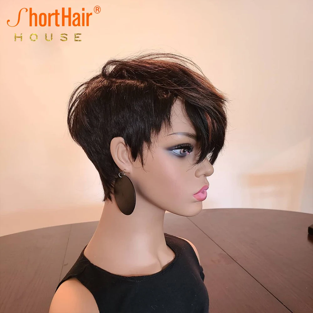 Хайлайтер короткие волосы Боб человеческие парики с длинной естественной челкой