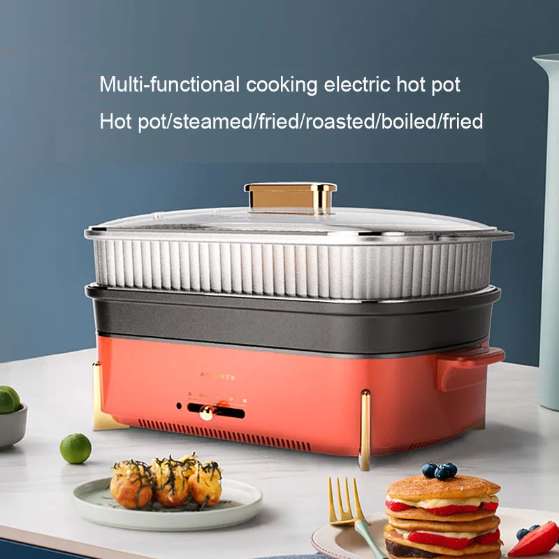 

Multifunctional electric hot pot integrated large Non-stick electric barbecue meat pot cooking stir fry hot pot steamer