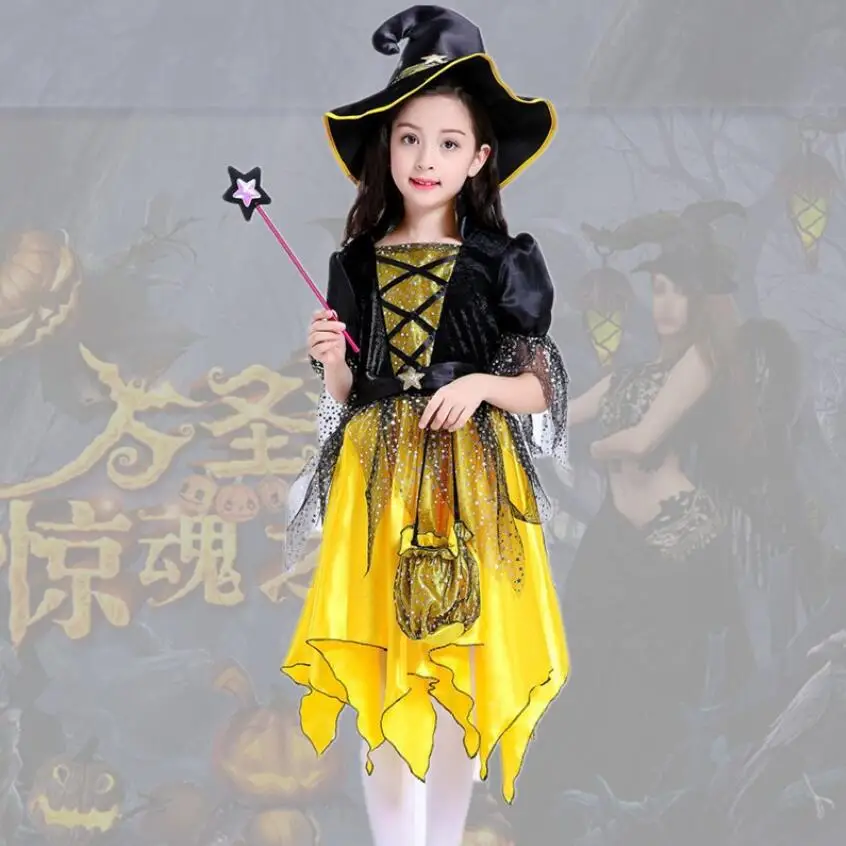 

Halloween Costume for Kids Halloween Gift Dress Up Prom Dress Girl Elf Set Skirt Yellow Pumpkin Cosplay Halloween Costume