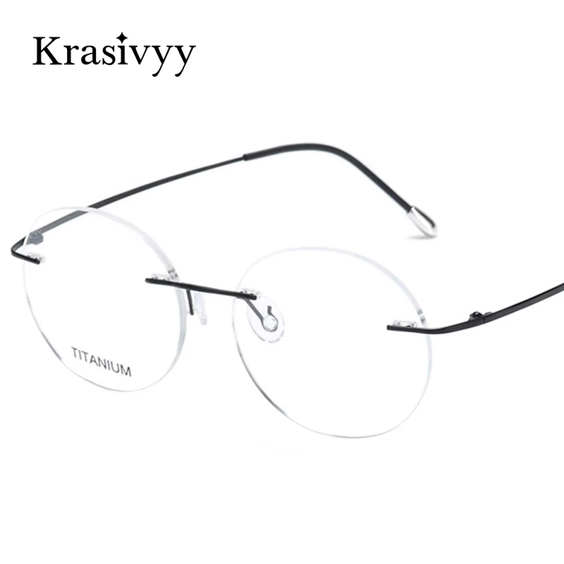 Krasivyy-gafas redondas sin montura para hombre y mujer, lentes graduadas ultraligeras y plegables, clásicas, de titanio puro