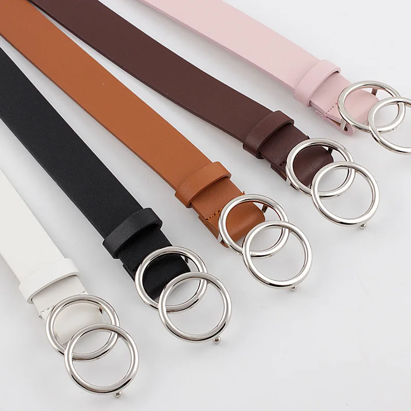 

Female Classic Retro Fashion PU Leather Belt Round Buckle Belt Simple Circle Pin Buckles Female Waistband Jeans Dress Decorative