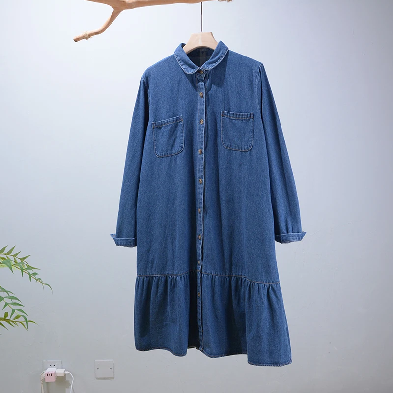 

Осень 2021, новое джинсовое платье с длинными рукавами, свободные однобортные Повседневные платья в консервативном стиле, Xy2