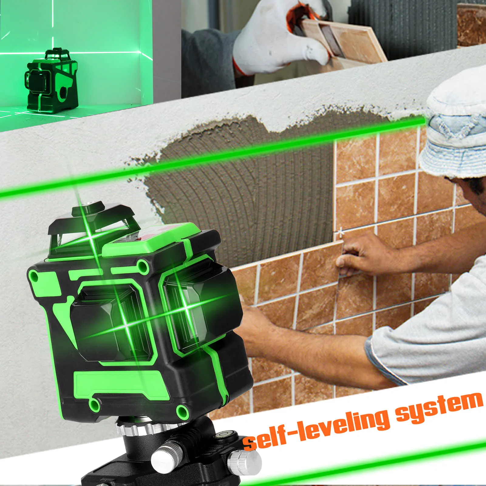 

Laser Level 3D 12 Lines Self-Leveling Vertical Horizontal Lines with Self-leveling Tripod 360 Degree Green Beam laser level