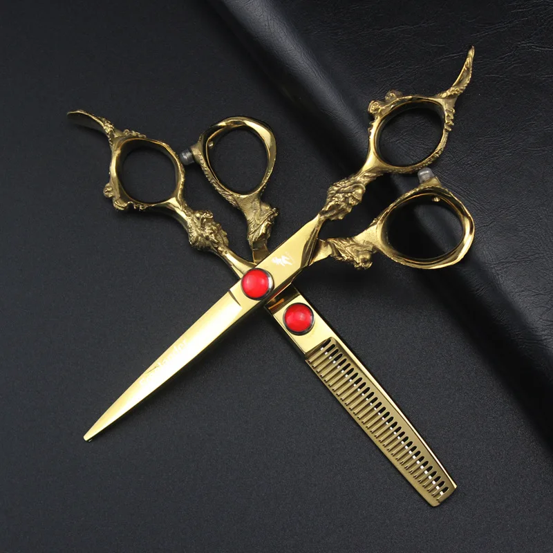 6 0 дюймовые Freelander Профессиональные прямые и зубные ножницы золотого цвета