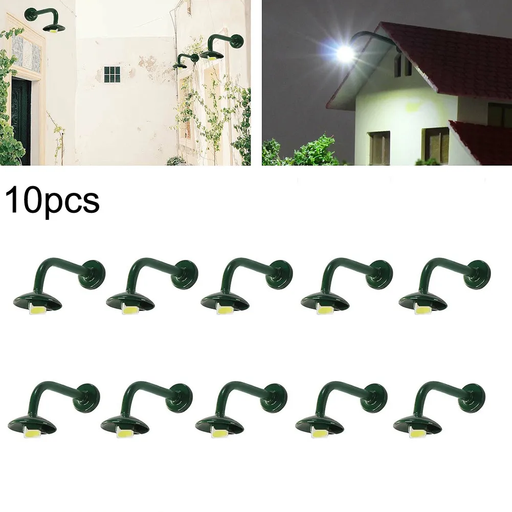 

10pcs Model Railway HO Scale 1:87 Hanging Lamp Outdoor Wall Goose Neck Light LED Steel Column Model Lampposts Resistors Lamps