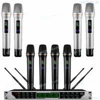 micwl uhf 4 mic channel digital wireless microphone microfone top stage performance karaoke system silver black handheld set