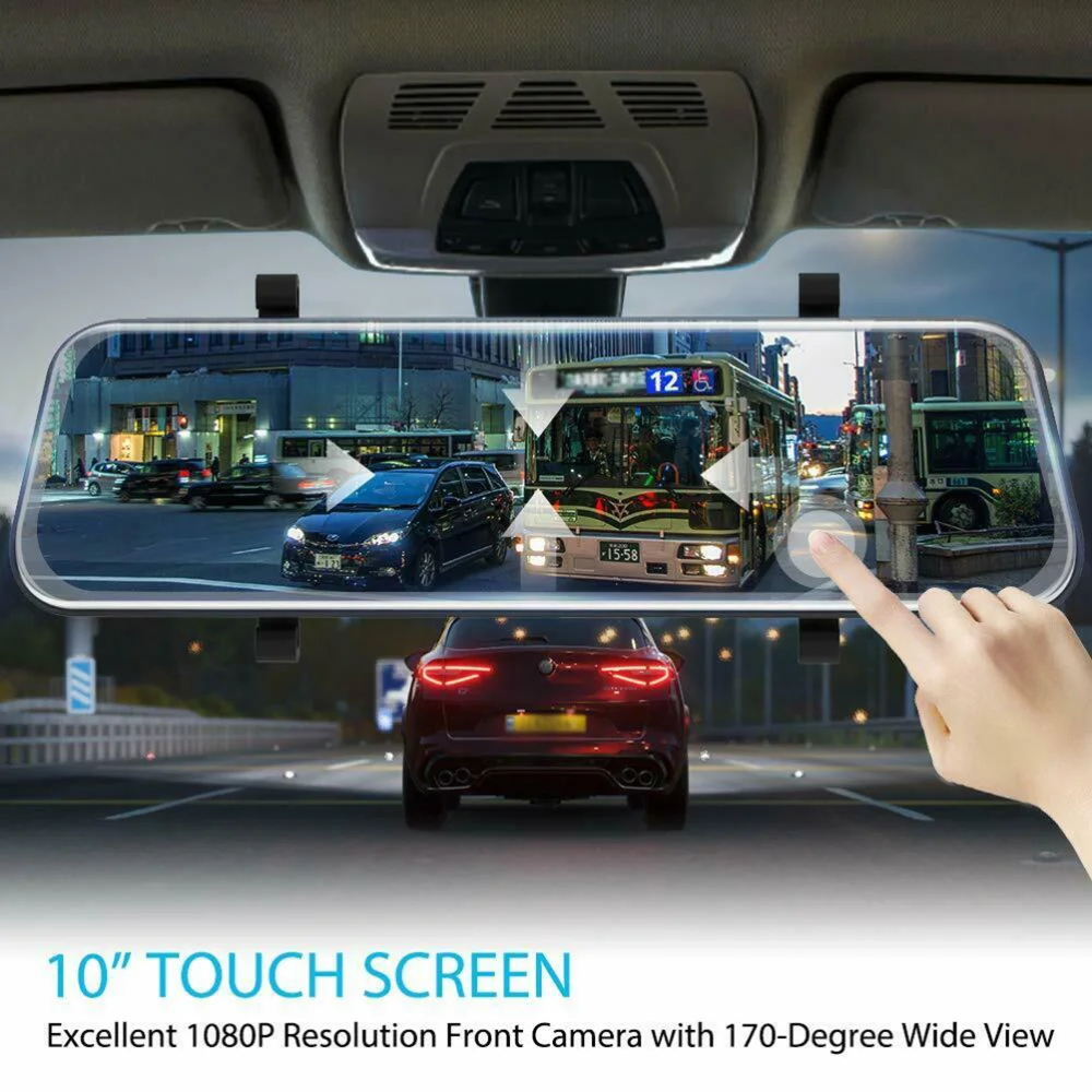 

1080P Dual Lens Car DVR Dash Cam Video Camera Recorder Touch Screen Rear View Camera Dashcam (Black)