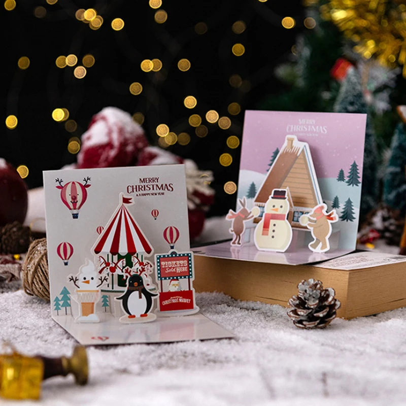 Открытка с конвертом Санта-Клаус снеговик Рождественская елка 3D выдвижной