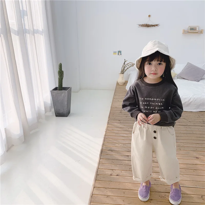Autumn Children's New Girls' Korean-Style 9-Pants Spring and Casual Pants Fall Clothes for Kids Baby Bell Bottoms | Детская