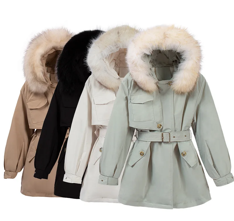 

2021 new style down jacket women mid-length waist white duck down fashion parker short windbreaker winter jacket