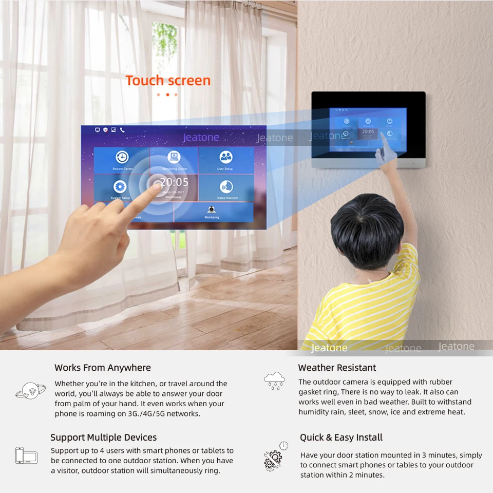 Видеодомофон с Wi Fi видеодомофон сенсорным экраном 7 дюймов для 4 отдельных