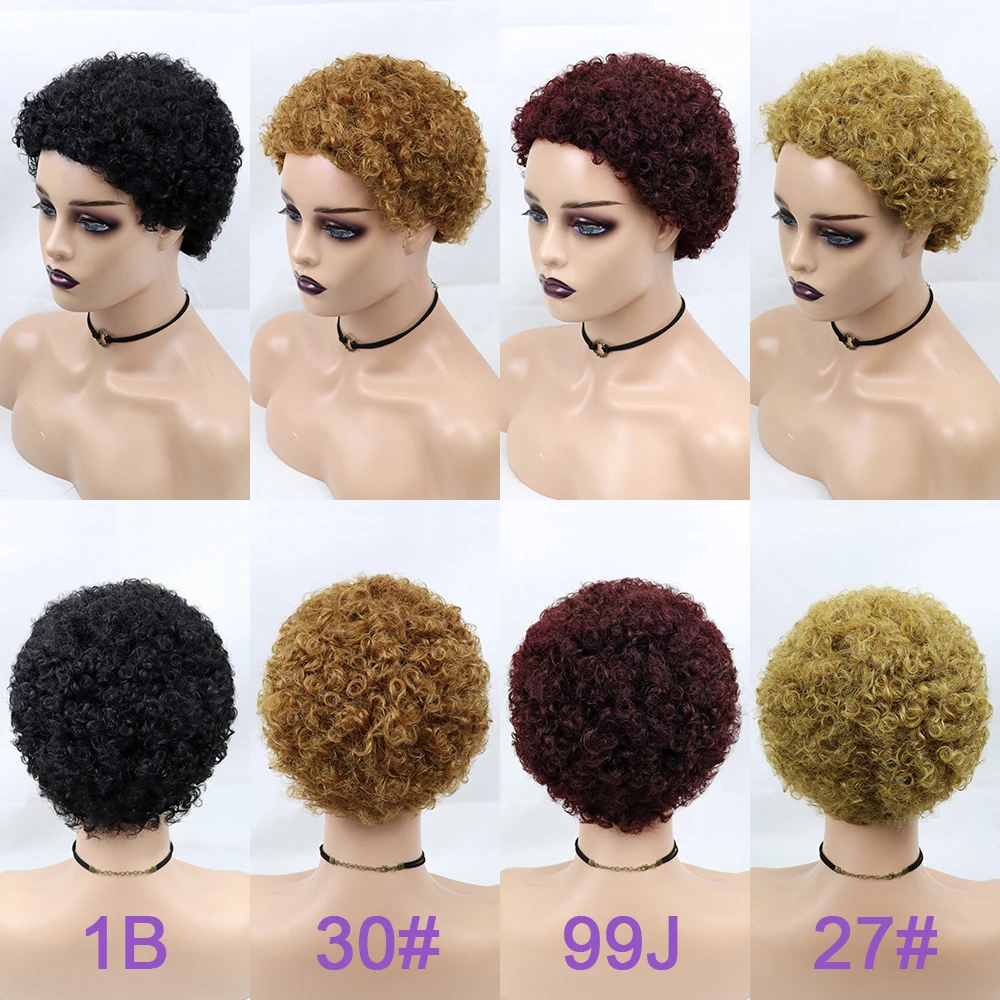 

Short Curly Hair Wigs Pixie Cut Brazilian Human Hair For Black Women Natural Black Remy Wig 150% Density Glueless Side Part