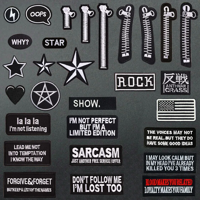 Оптовая продажа буквенный лозунг на молнии со звездами сердечками нашивки с