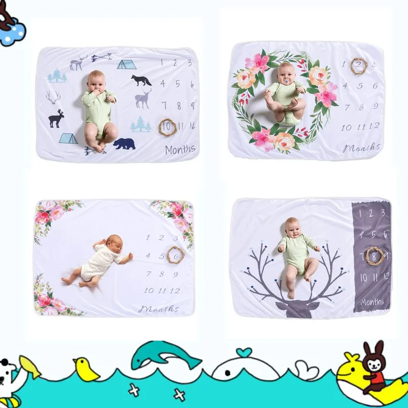 

12 Monthly Baby Milestone Blanket Monthly Baby Blankets Newborn Soft Baby Photography Props Animal Background Blanket Photo