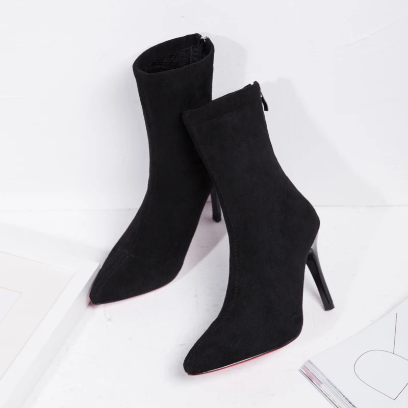 Новые женские ботинки-носки с острым носком эластичные высокие ботильоны на