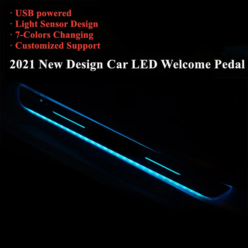 【Customized】USB Power Moving LED Welcome Pedal Car Scuff Plate Pedal Door Sill Pathway Light For Accord for P-eugeot for Q7 Seat