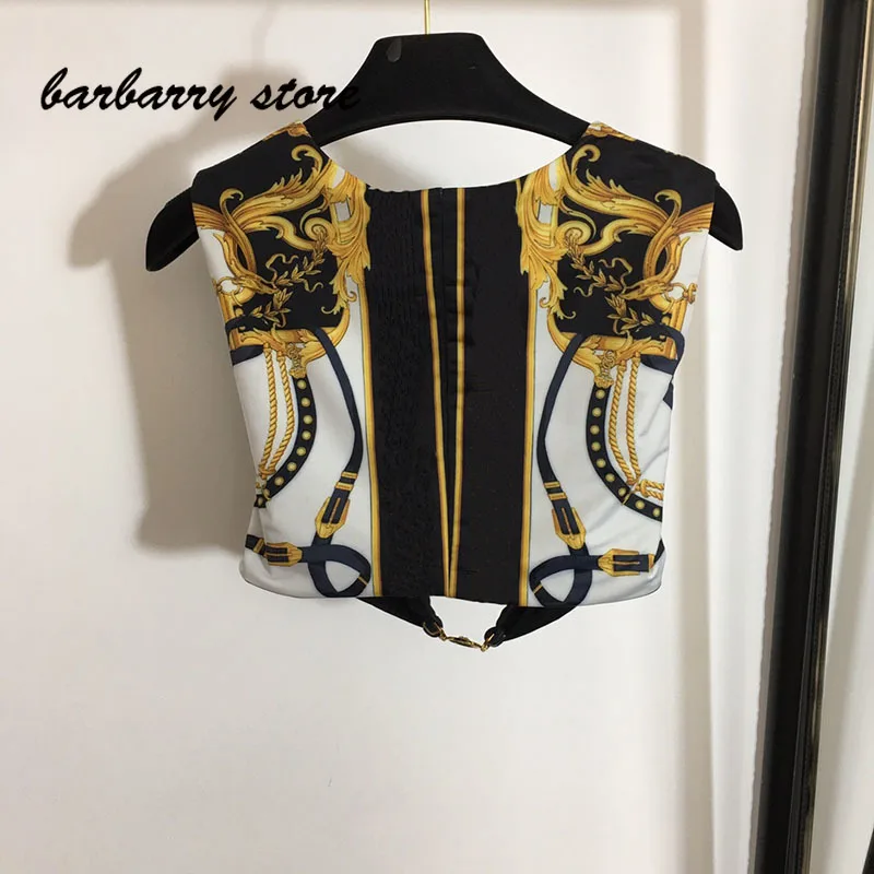 

2021 luxury brand design fashion retro printing women's sleeveless top sexy slim temperament off shoulder sling versatile vest