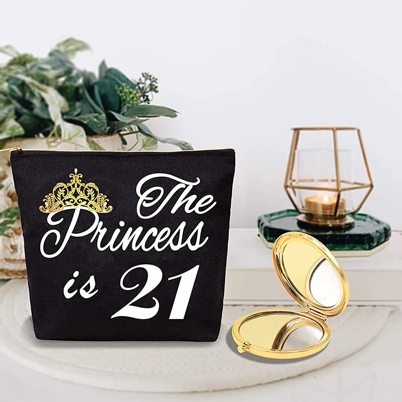 

The Princess is 21 Makeup Cosmetic Bag daughter Sister friend Bestie girl 21st 21 Year Old happy Birthday party Gift present