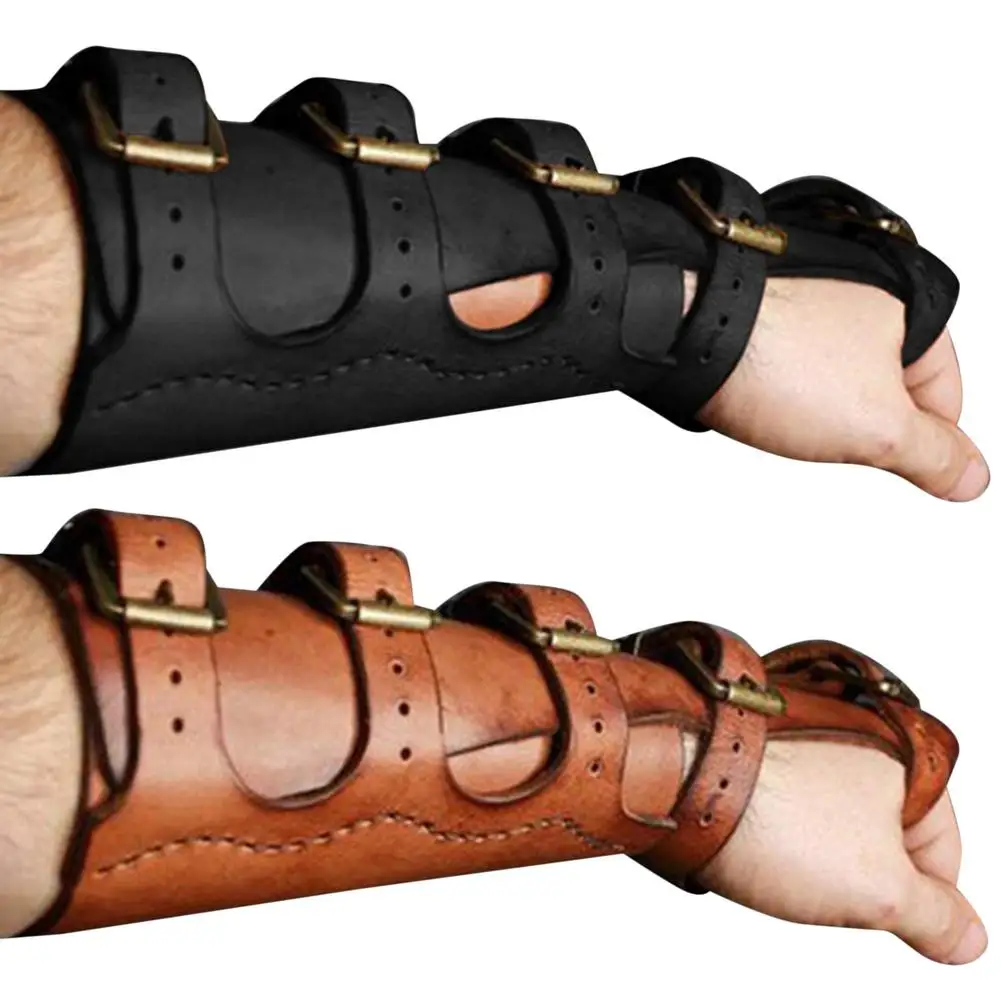 

1Pair Medieval Vintage Arm Guards Leather Wide Arm Armor Cuff Bracer Cosplay Unisex Steampunk Medieval Gauntlet Wristbad