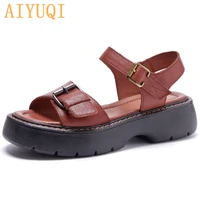 aiyuqi womens sandals genuine leather 2021 summer new thick soled roman sandals women casual flat sandals women