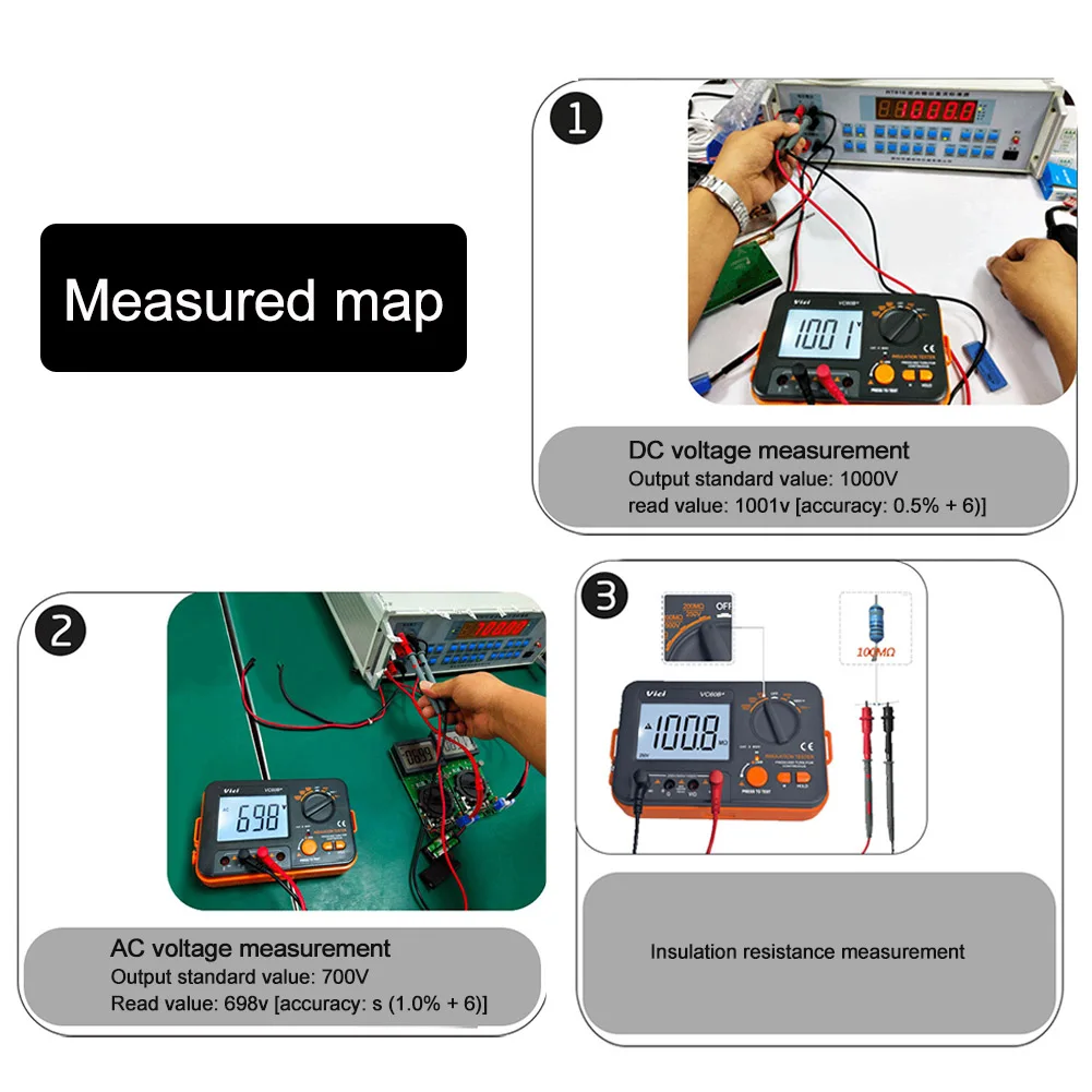 

High Accuracy Backlight DCV ACV Meter Insulation Resistance Tester With Test Lead Measuring Tool Digital Display Battery Powered