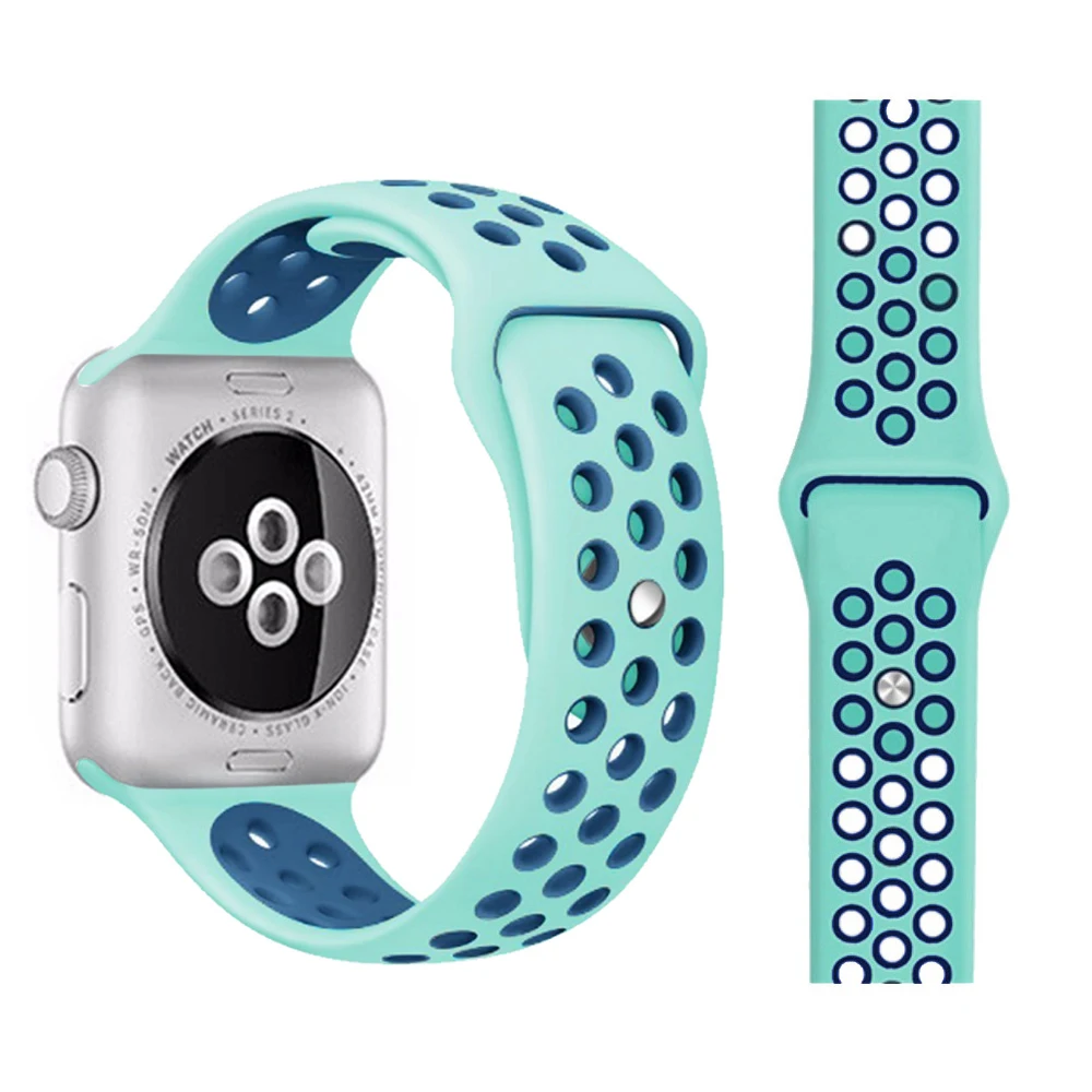 Green and blue Ремешок для Apple Watch, мягкий силиконовый сменный Браслет серии 5, 4, ремешок для часов 44 мм, 40 мм, iwatch, ремешок серии 1, 2, 3, 38 мм, 42 мм - Цвет ремешка: Green and blue